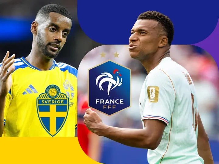 france vs sweden - Digital Wager Wire Swedish player in yellow jersey and French player in white face off, with the France FFF logo between them.